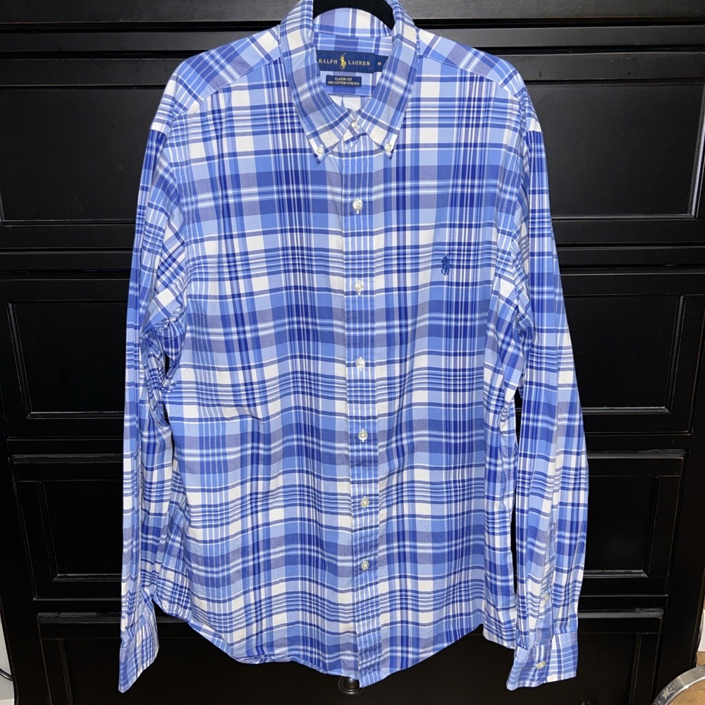 Ralph Lauren Classic  Fit Shirt‎ Button Down Long Sleeve Blue White Striped M